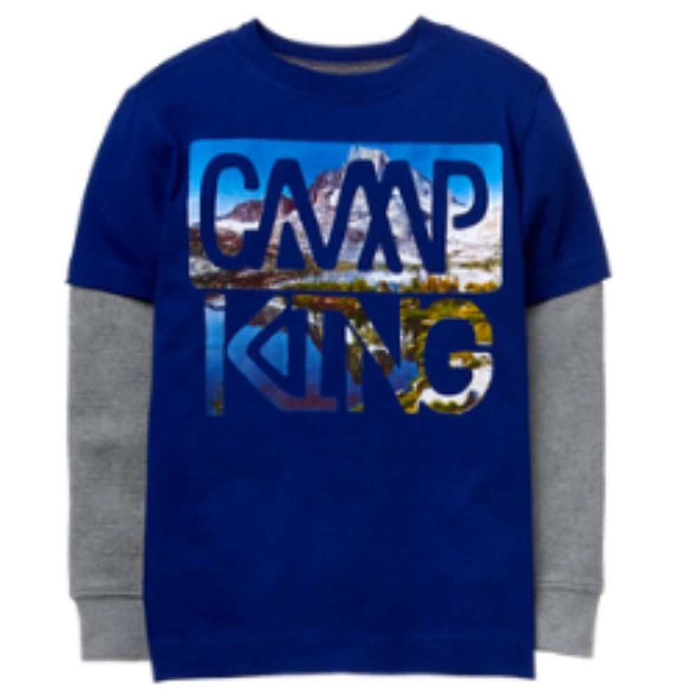 Gymboree Boys Camp King Into The Wild Blue Gray Long Sleeve Top T-Shirt XS 4 NWT